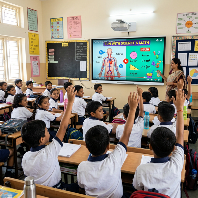 Digital educational content on screen